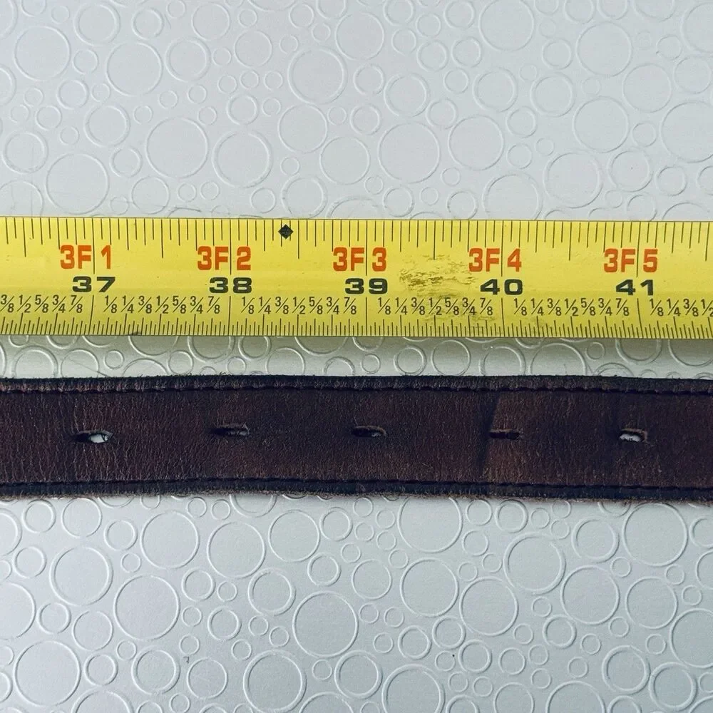 Vintage Cognac Brown Leather Western Belt 38 3-Pc Brass Buckle Tip Narrow Slim